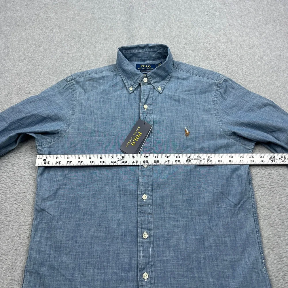 NEW Polo Ralph Lauren Shirt Mens Small Blue Indigo Chambray Untucked Classic Fit